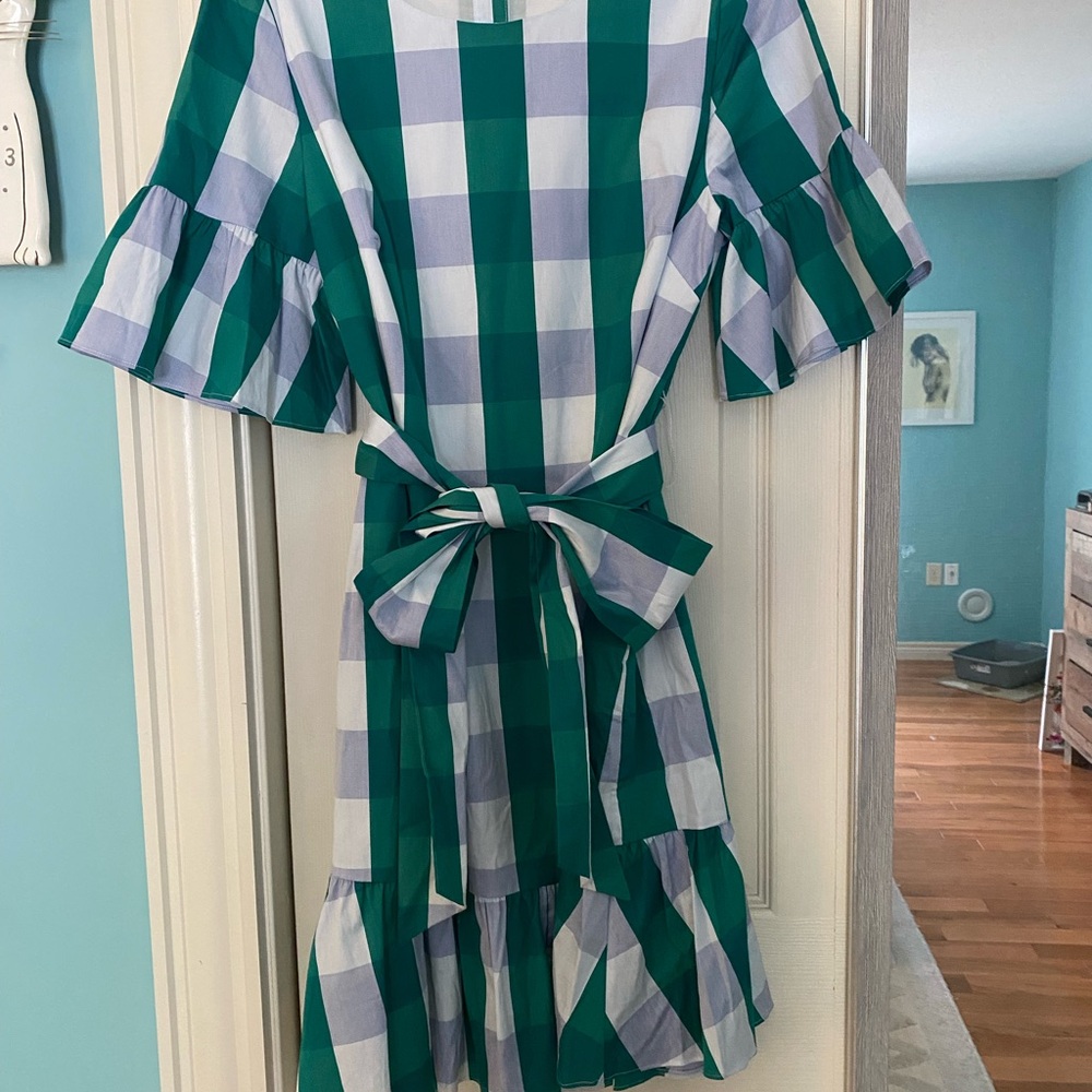 1901 Green and White Dress with Ruffle Detail